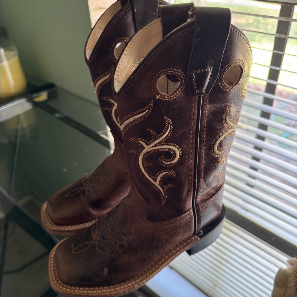 Old West Cream and Brown Embroidered Cowboy Boots